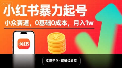 小红书暴力起号,小众赛道,0基础0成本,月入1w-第一资源库