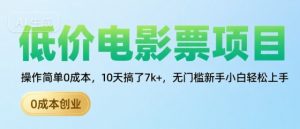 低价电影票项目,操作简单0成本,10天搞了7k+,无门槛新手小白轻松上手【揭秘】-第一资源库
