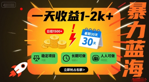 一天收益1-2k+ 稳定项目,暑期暴力蓝海项目,长期稳定,人人可做【揭秘】-第一资源库