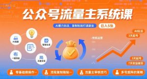 公众号流量主系统课,AI暴力玩法,复制粘贴打造副业,日入5张 +【附工具指令】-第一资源库