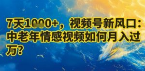 7天收益1k+,视频号新风口:中老年情感视频如何月入过W?-第一资源库