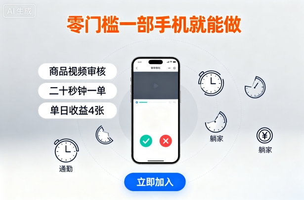 零门槛一部手机就能做,商品视频审核,通勤躺家碎片时间都能做,二十秒钟一单,单日收益4张【揭秘】-第一资源库