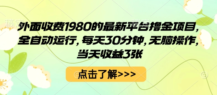 外面收费1980的最新平台撸金项目,全自动运行,每天30分钟,无脑操作,当天收益3张【揭秘】-第一资源库