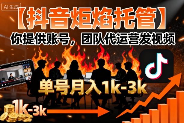 【抖音炬焰托管】你提供账号,团队代运营发视频,单号月入1k+【揭秘】-第一资源库