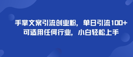 手掌文案引流创业粉,单日引流100+,可适用任何行业,小白轻松上手-第一资源库