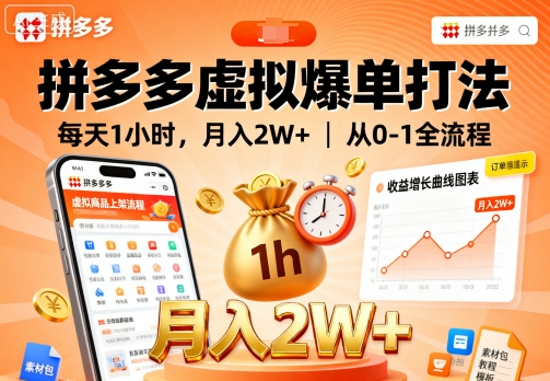 拼多多虚拟爆单打法，每天1小时，月入2W+，从0-1全流程-第一资源库