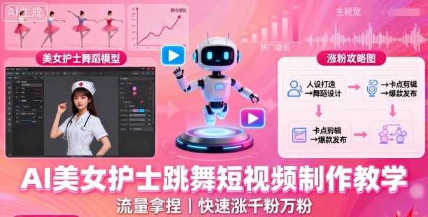 AI美女护士跳舞短视频制作教学,流量拿捏,快速涨千粉万粉【提示词+视频教程】-第一资源库