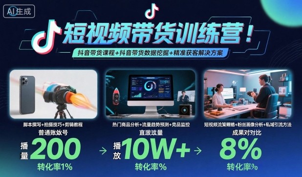 短视频带货训练营,抖音带货课程+抖音带货数据挖掘+精准获客解决方案-第一资源库