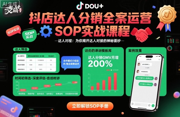 抖店达人分销全案运营SOP实战课程,为你揭开达人对接的神秘面纱-第一资源库