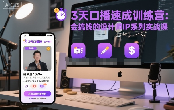 3天口播速成训练营,会搞钱的设计师IP系列实战课-第一资源库