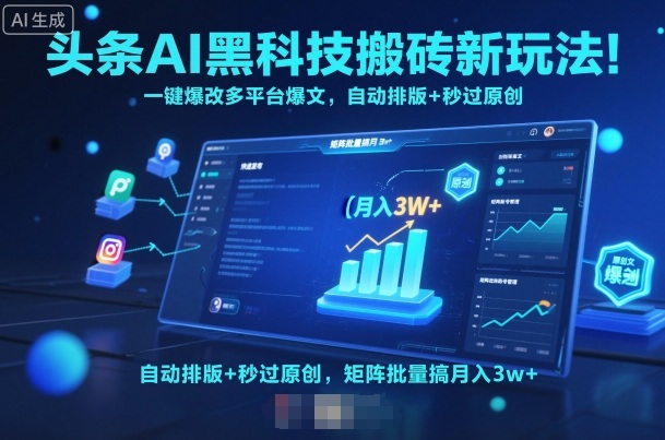 头条AI黑科技搬砖新玩法!一键爆改多平台爆文,自动排版+秒过原创,矩阵批量搞月入3w+【揭秘】-第一资源库