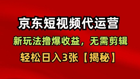 京东短视频带货，新玩法撸爆收益，无需剪辑，无需选品，轻松日入3张【揭秘】-第一资源库