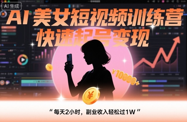 AI美女短视频训练营,快速起号变现,每天2小时,副业收入轻松过1W-第一资源库