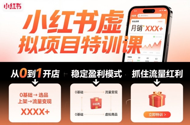 小红书虚拟项目特训课,帮你从0到1打造稳定盈利的店铺,抓住流量红利(更新9月)-第一资源库