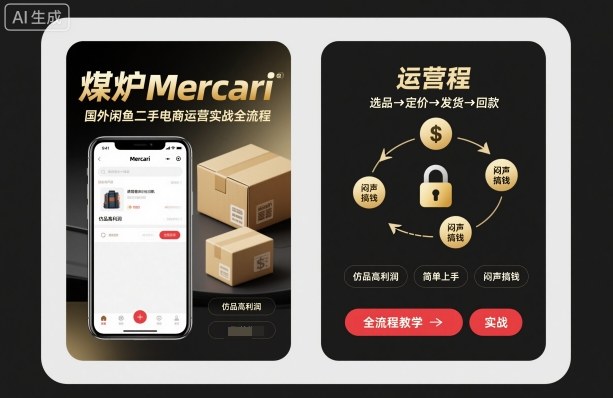 煤炉Mercari国外闲鱼二手电商运营实战全流程,仿品高利润,简单上手,闷声搞钱-第一资源库