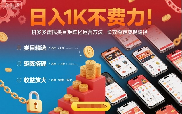 日入1K不费力!拼多多虚拟类目矩阵化运营方法,长效稳定变现路径-第一资源库