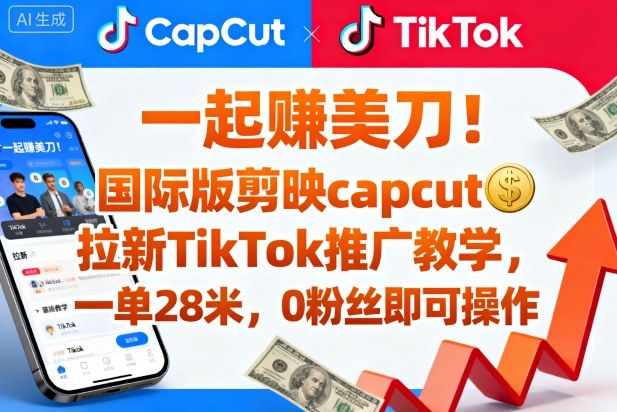 一起賺美刀!国际版剪映capcut拉新TikTok推广教学,一单28米,0粉丝即可操作(附推广入口和教学)-第一资源库