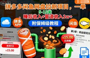 拼多多闲鱼网盘拉新项目,一单5-15米,睡后收入+管道收入1w+(附保姆级教程)-第一资源库