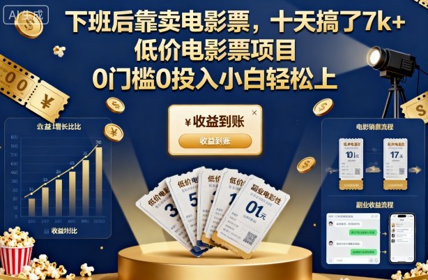 下班后靠卖电影票,十天搞了7k+,低价电影票项目,0门槛0投入小白轻松上手【揭秘】-第一资源库