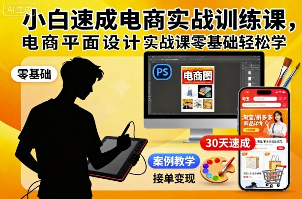 小白速成电商实战训练课,电商平面设计实战课零基础轻松学-第一资源库