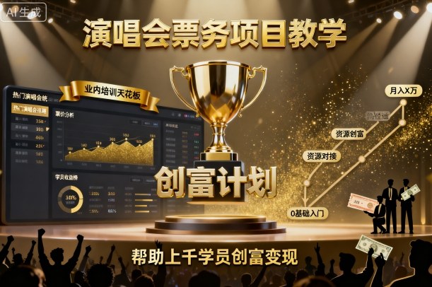 演唱会票务项目教学，业内培训天花板，帮助上千学员创富变现-第一资源库