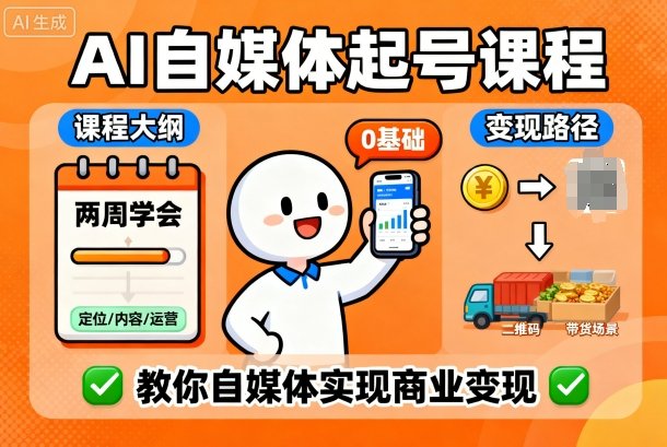 AI自媒体起号课程,0基础小白两周学会,教你自媒体实现商业变现-第一资源库