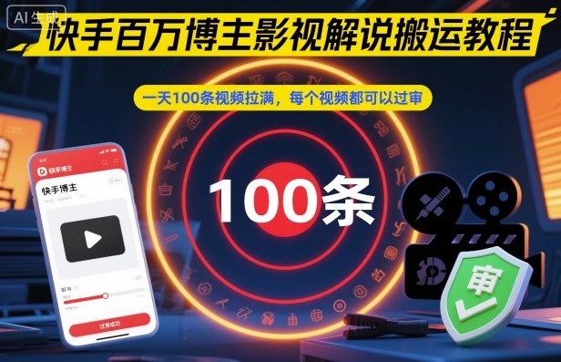快手百万博主影视解说搬运教程,一天100条视频拉满,每个视频都可以过审-第一资源库