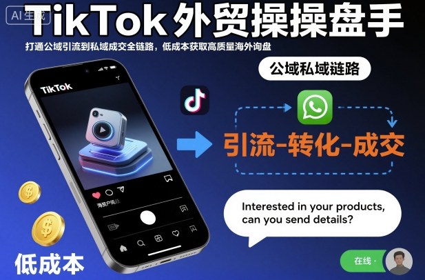TikTok外贸操盘手,打通公域引流到私域成交全链路,低成本获取高质量海外询盘-第一资源库