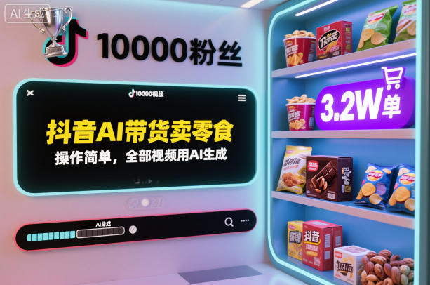 抖音AI带货卖零食,操作简单,全部视频用AI生成,一万粉丝,卖了3.2W单-第一资源库
