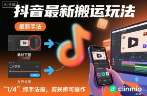 抖音最新搬运玩法,纯手法操作,剪映即可操作-第一资源库