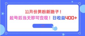 11月份男粉新路子,起号后当天即可变现,日收益4张-第一资源库
