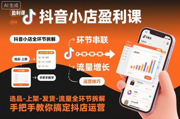 抖音小店盈利课-选品-上架-发货-流量全环节拆解,手把手教你搞定抖店运营-第一资源库