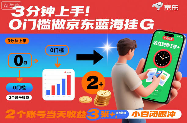 3分钟上手!0门槛做京东蓝海全自动掘金,2个账号当天收益3张+,小白闭眼冲【揭秘】-第一资源库