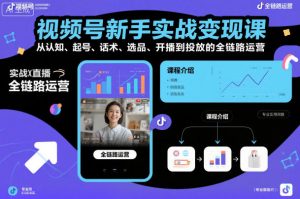 视频号新手实战变现课,从认知、起号、话术、选品、开播到投放的全链路运营-第一资源库