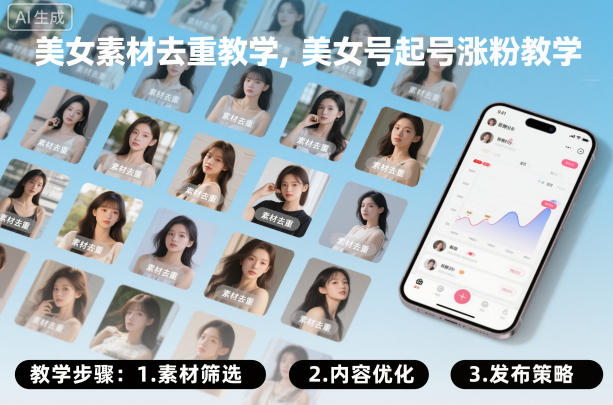 美女素材去重教学，美女号起号涨粉教学-第一资源库