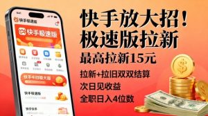 快手放大招!极速版拉新,最高拉新15米,拉新+拉旧双双结算,次日见收益,全职日入4位数-第一资源库