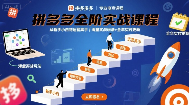 拼多多全阶实战课程,从新手小白到运营高手,海量实战玩法+全年实时更新【2025年10月更新】-第一资源库