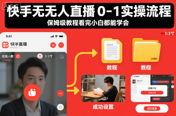 快手无人直播0-1实操流程,保姆级教程看完小白都能学会-第一资源库