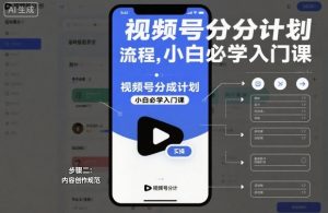 视频号分成计划实操流程，小白必学入门课-第一资源库