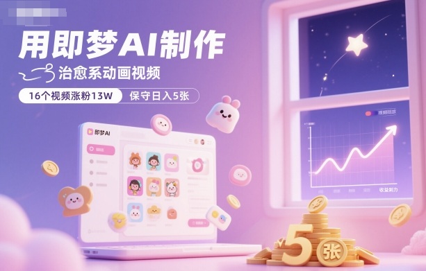 用即梦AI制作治愈系动画视频,16个视频涨粉13W,保守日入5张-第一资源库