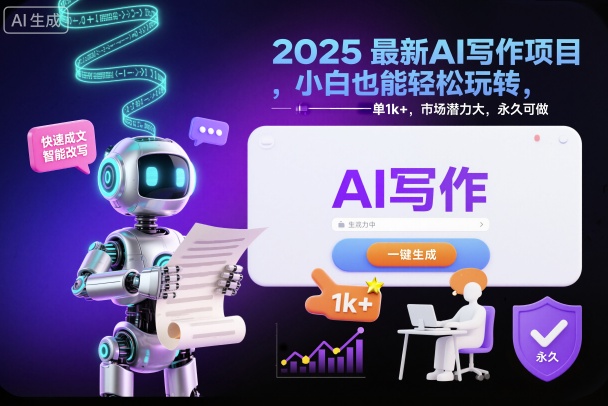 2025最新AI写作项目,小白也能轻松玩转,一单1k+,市场潜力大,永久可做-第一资源库