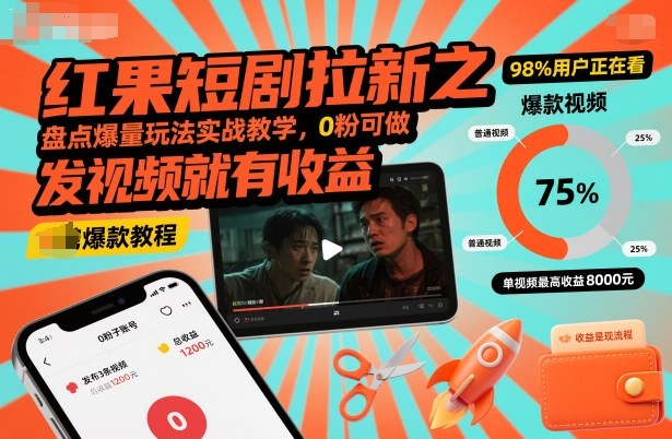 红果短剧拉新之盘点爆量玩法实战教学,0粉可做,发视频就有收益-第一资源库