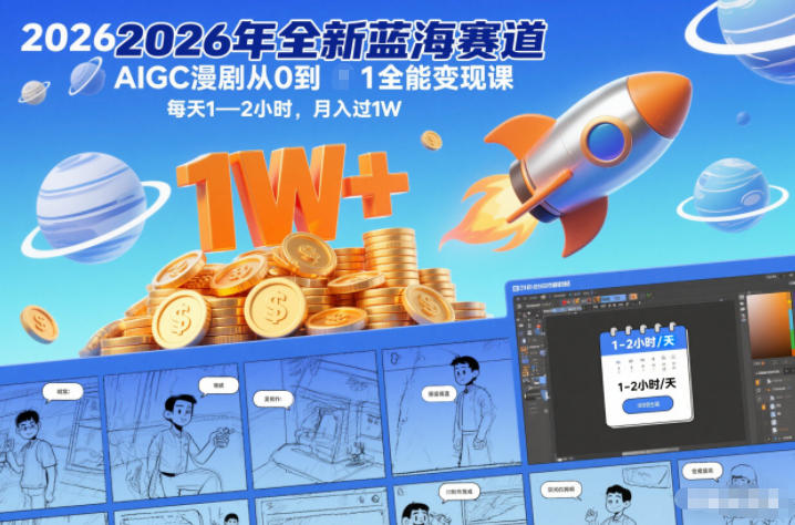2026年全新蓝海赛道AIGC漫剧从0到1全能变现课,每天1—2小时,月入过1W-第一资源库