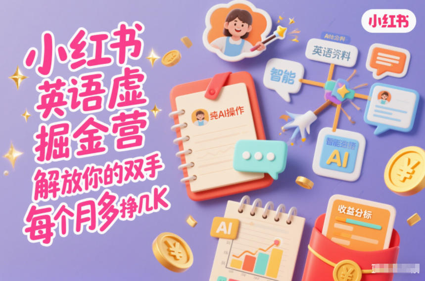 小红书英语虚拟资料掘金营,纯AI操作,解放你的双手,每个月多挣几K-第一资源库