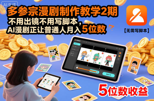多参宗漫剧制作教学2期,不用出镜不用写脚本,AI漫剧正让普通人月入5位数(更新)-第一资源库