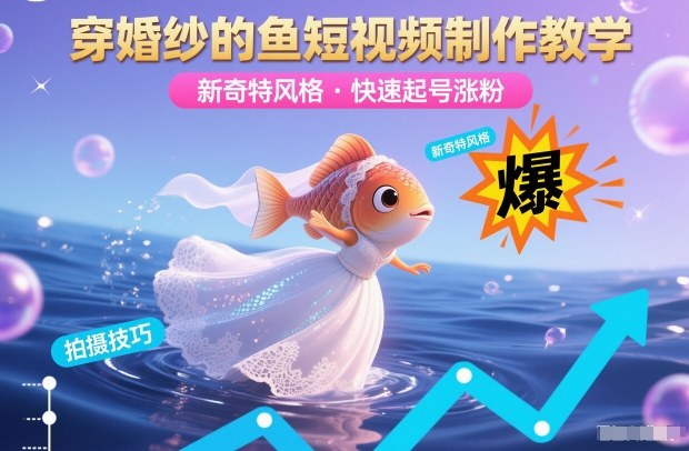 穿婚纱的鱼短视频制作教学,新奇特风格,快速起号涨粉-第一资源库