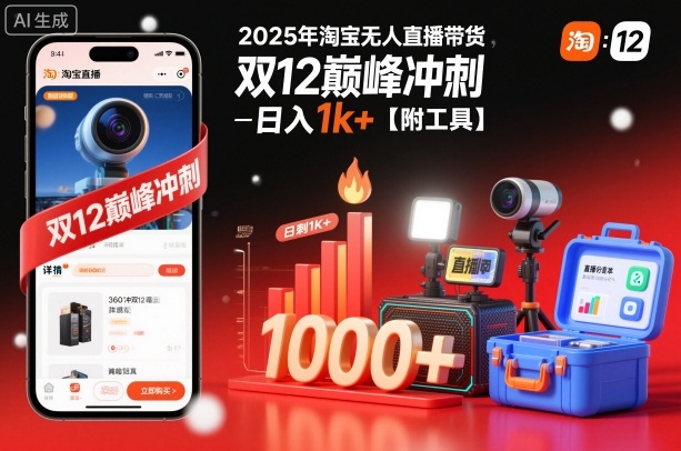 2025年淘宝无人直播带货,冲刺双12,日入1k+【附工具】【揭秘】-第一资源库