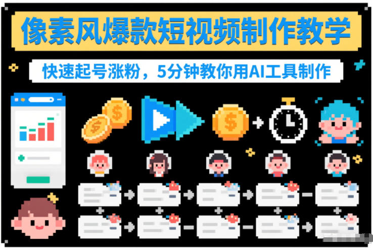 像素风爆款短视频制作教学,快速起号涨粉,5分钟教你用AI工具制作-第一资源库