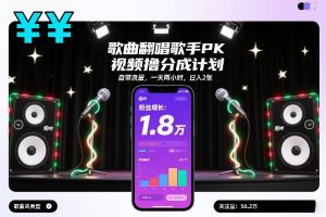 歌曲翻唱歌手PK视频撸分成计划,自带流量,一天两小时,日入2张-第一资源库