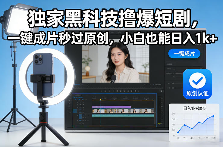 独家黑科技撸爆短剧,一键成片秒过原创,小白也能日入1k+【揭秘】-第一资源库